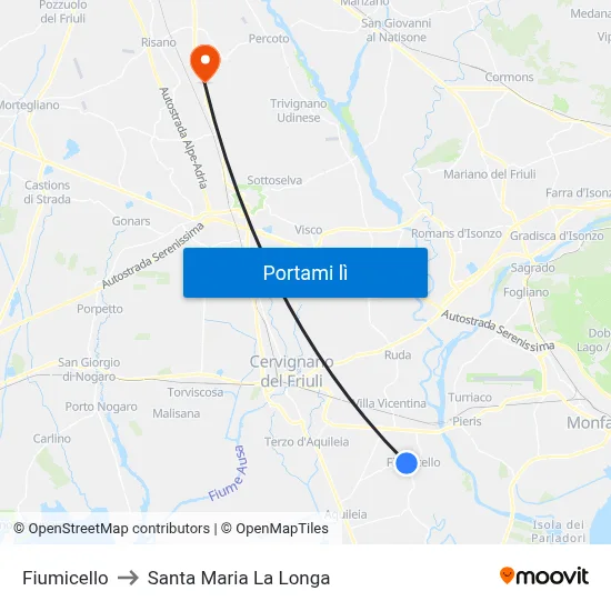 Fiumicello to Santa Maria La Longa map