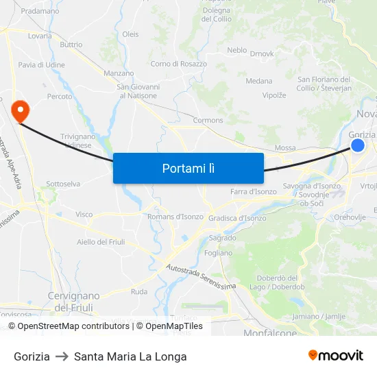 Gorizia to Santa Maria La Longa map