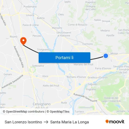 San Lorenzo Isontino to Santa Maria La Longa map