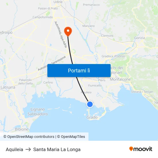 Aquileia to Santa Maria La Longa map