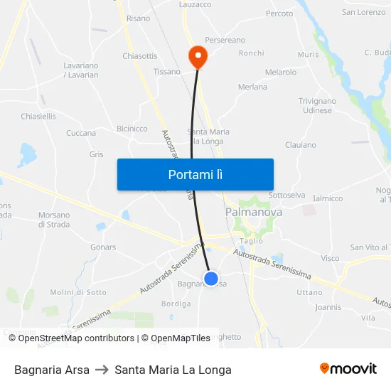 Bagnaria Arsa to Santa Maria La Longa map