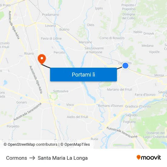 Cormons to Santa Maria La Longa map
