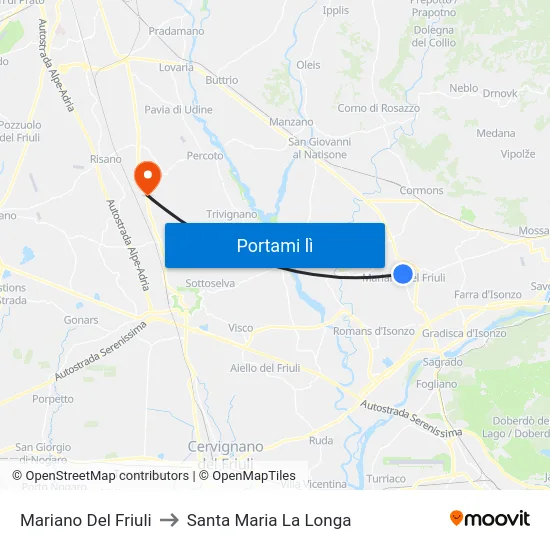 Mariano Del Friuli to Santa Maria La Longa map