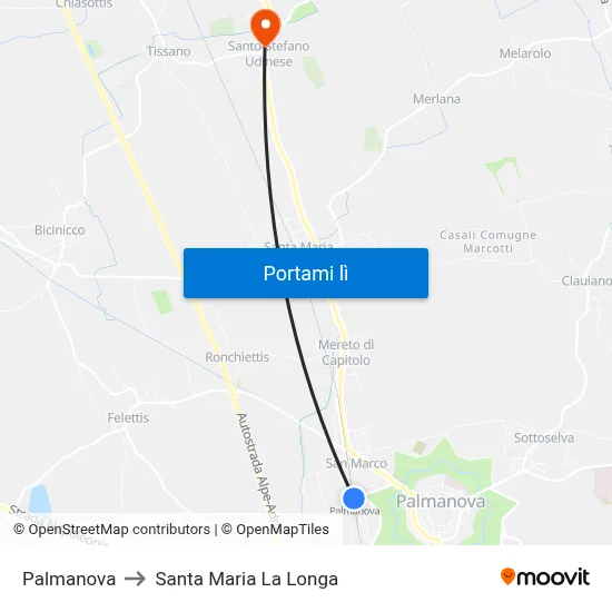 Palmanova to Santa Maria La Longa map