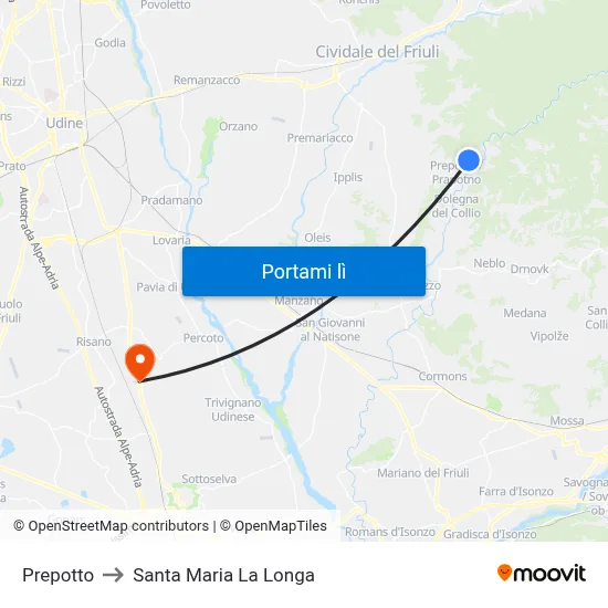 Prepotto to Santa Maria La Longa map