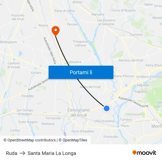 Ruda to Santa Maria La Longa map