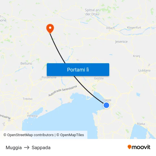 Muggia to Sappada map