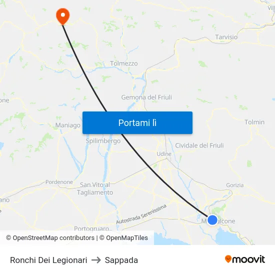 Ronchi Dei Legionari to Sappada map