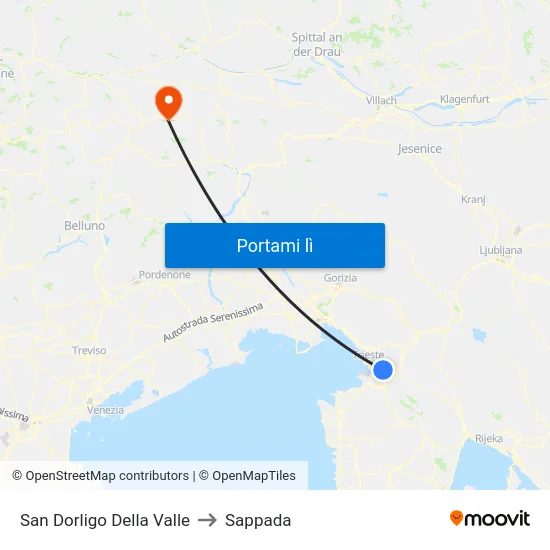 San Dorligo Della Valle to Sappada map