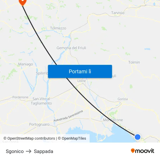 Sgonico to Sappada map