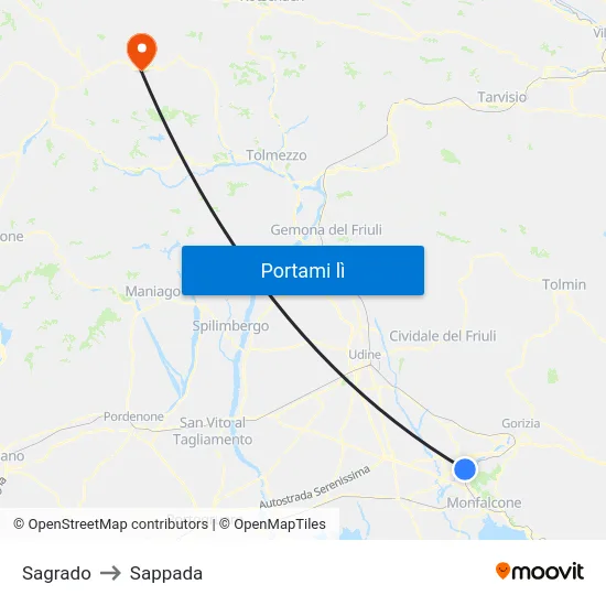 Sagrado to Sappada map