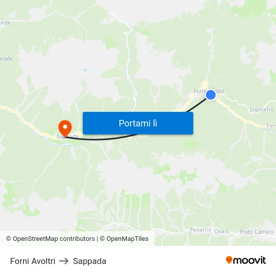Forni Avoltri to Sappada map