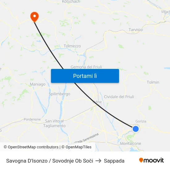 Savogna D'Isonzo / Sovodnje Ob Soči to Sappada map