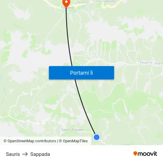 Sauris to Sappada map