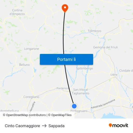 Cinto Caomaggiore to Sappada map