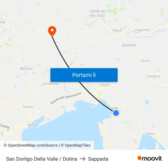 San Dorligo Della Valle / Dolina to Sappada map