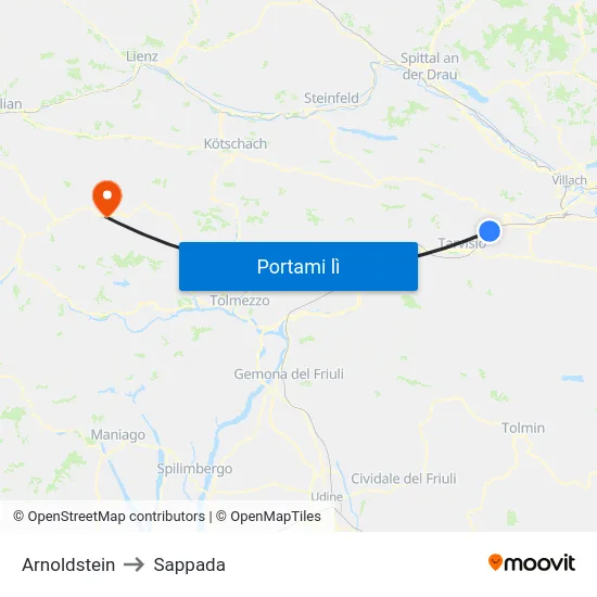 Arnoldstein to Sappada map