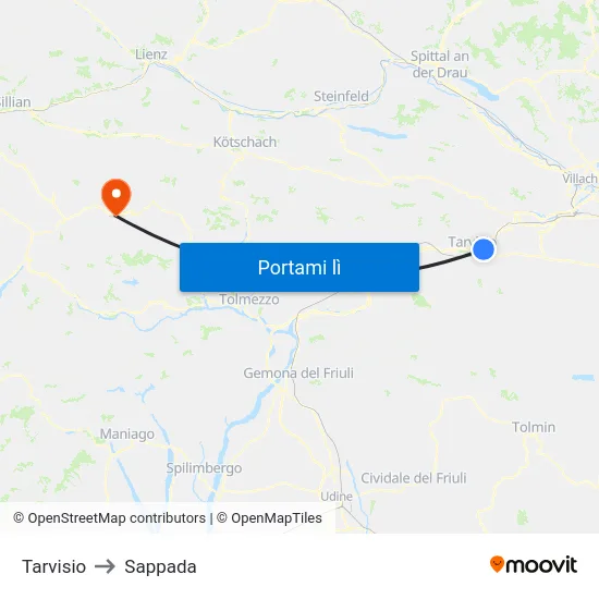 Tarvisio to Sappada map