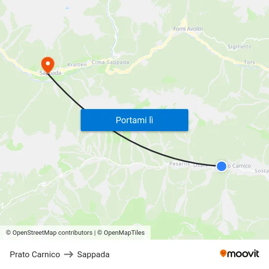 Prato Carnico to Sappada map