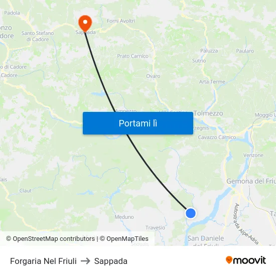 Forgaria Nel Friuli to Sappada map