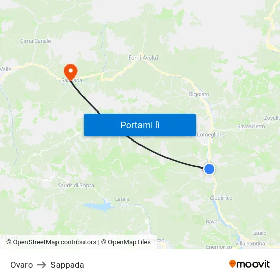 Ovaro to Sappada map