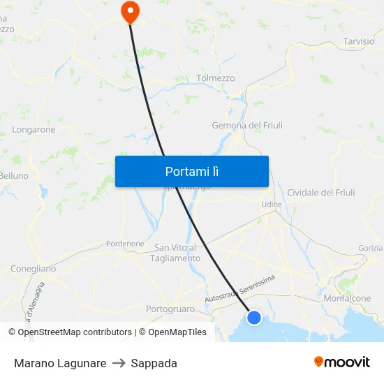 Marano Lagunare to Sappada map