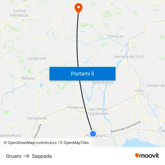 Gruaro to Sappada map