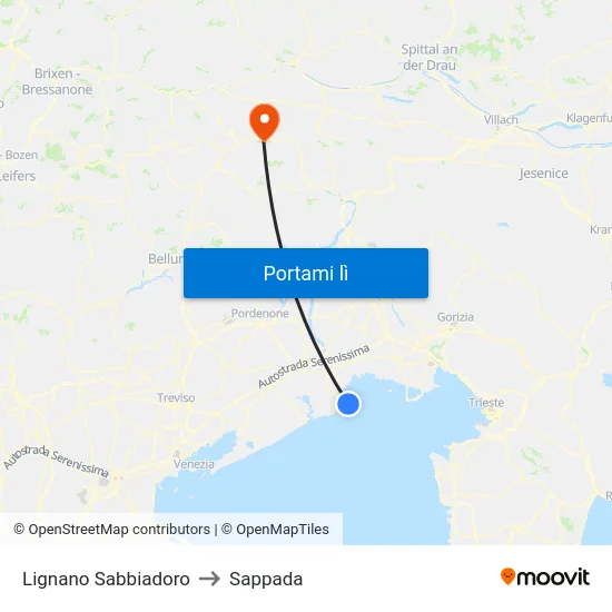Lignano Sabbiadoro to Sappada map