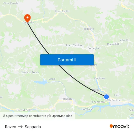 Raveo to Sappada map