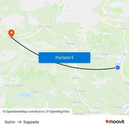 Sutrio to Sappada map