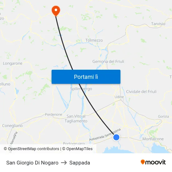 San Giorgio Di Nogaro to Sappada map