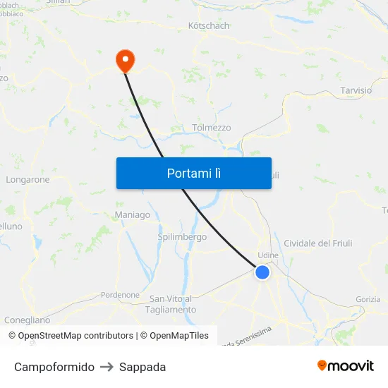 Campoformido to Sappada map