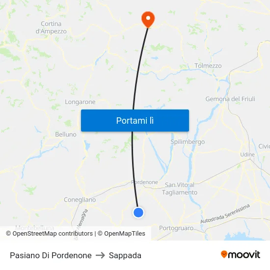 Pasiano Di Pordenone to Sappada map