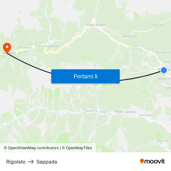Rigolato to Sappada map