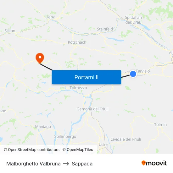 Malborghetto Valbruna to Sappada map