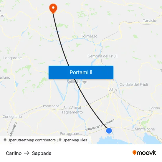 Carlino to Sappada map