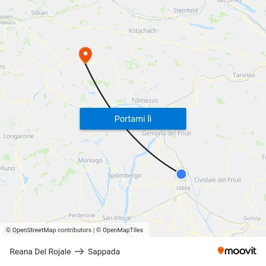 Reana Del Rojale to Sappada map