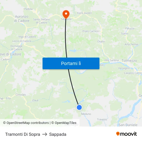 Tramonti Di Sopra to Sappada map