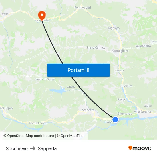 Socchieve to Sappada map