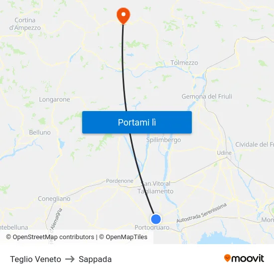 Teglio Veneto to Sappada map
