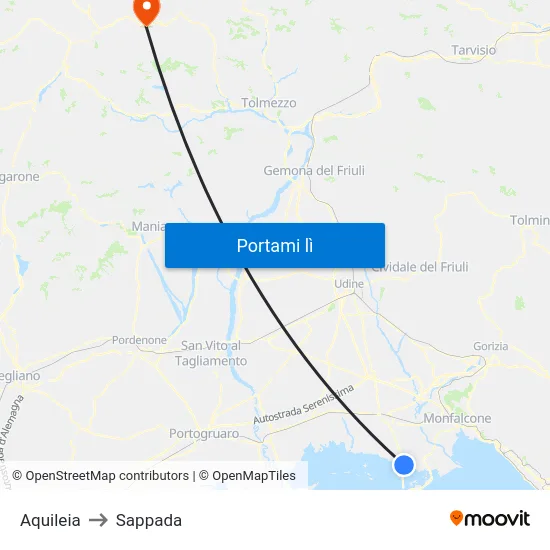 Aquileia to Sappada map
