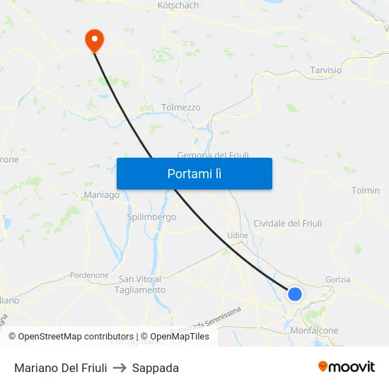 Mariano Del Friuli to Sappada map