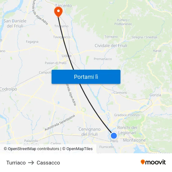 Turriaco to Cassacco map
