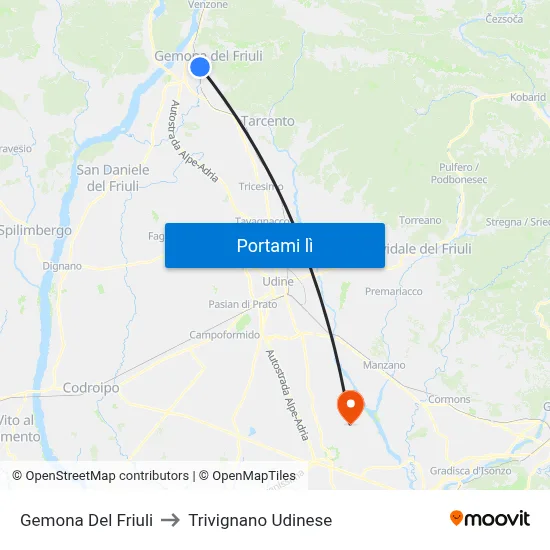 Gemona Del Friuli to Trivignano Udinese map