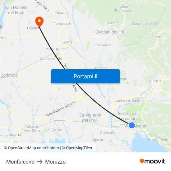 Monfalcone to Moruzzo map