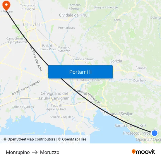 Monrupino to Moruzzo map
