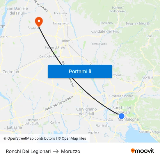 Ronchi Dei Legionari to Moruzzo map