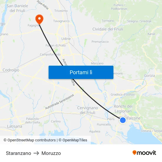 Staranzano to Moruzzo map