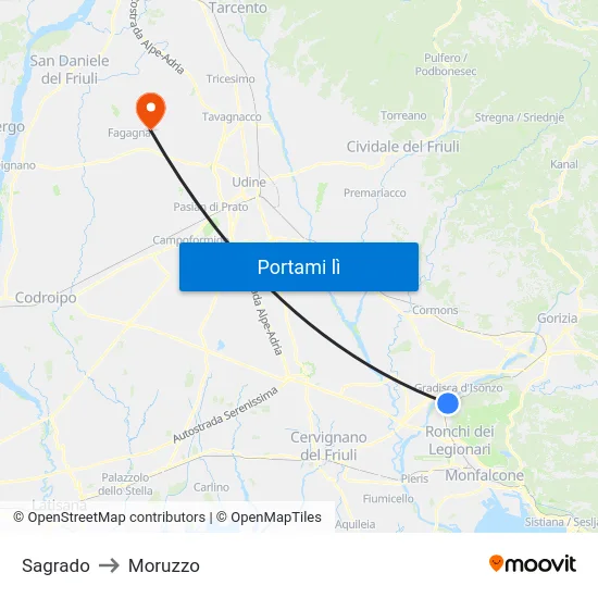 Sagrado to Moruzzo map