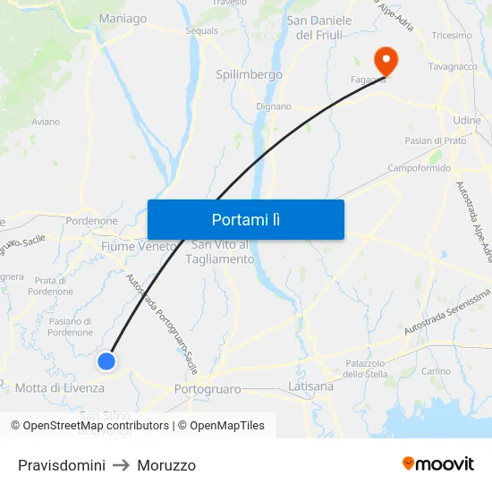 Pravisdomini to Moruzzo map